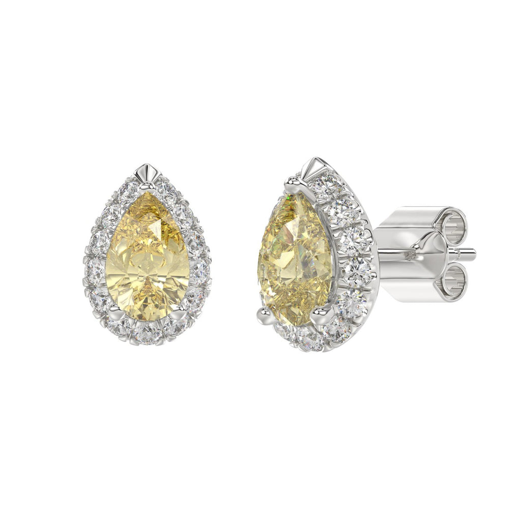14K WHITE/YELLOW GOLD 2 1/2CT ROUND/YELLOW PEAR DIAMOND LADIES EARRING (CENTER STONE PEAR DIAMOND 1CT)