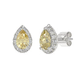 14K WHITE/YELLOW GOLD 2 1/2CT ROUND/YELLOW PEAR DIAMOND LADIES EARRING (CENTER STONE PEAR DIAMOND 1CT)