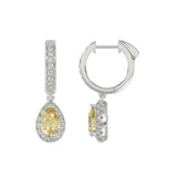 14K WHITE GOLD 2 3/4CT ROUND/YELLOW PEAR DIAMOND LADIES HOOP EARRINGS