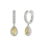 14K WHITE GOLD 2 3/4CT ROUND/YELLOW PEAR DIAMOND LADIES HOOP EARRINGS