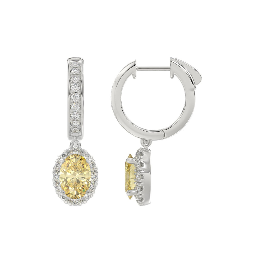 1K WHITE GOLD 2 3/4CT ROUND/YELLOW OVAL DIAMOND LADIES EARRINGS