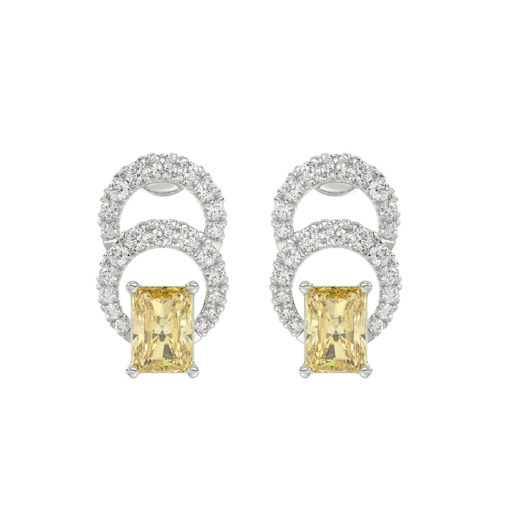 14K WHITE GOLD 2 3/4CT ROUND/YELLOW RADIANT DIAMOND LADIES EARRINGS