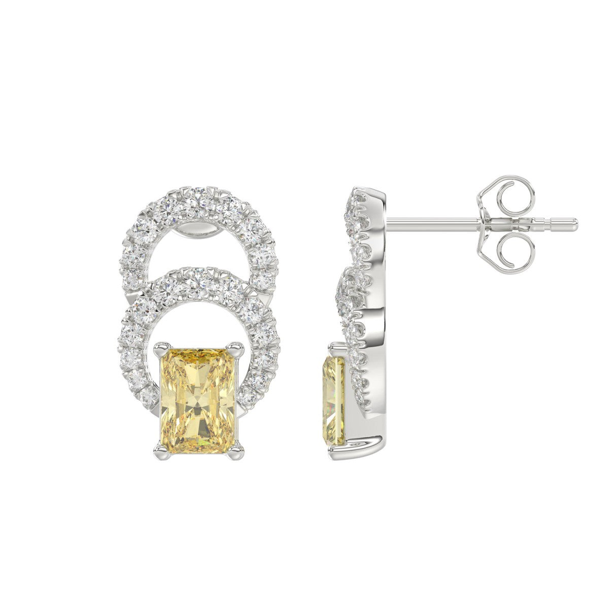 14K WHITE GOLD 2 3/4CT ROUND/YELLOW RADIANT DIAMOND LADIES EARRINGS