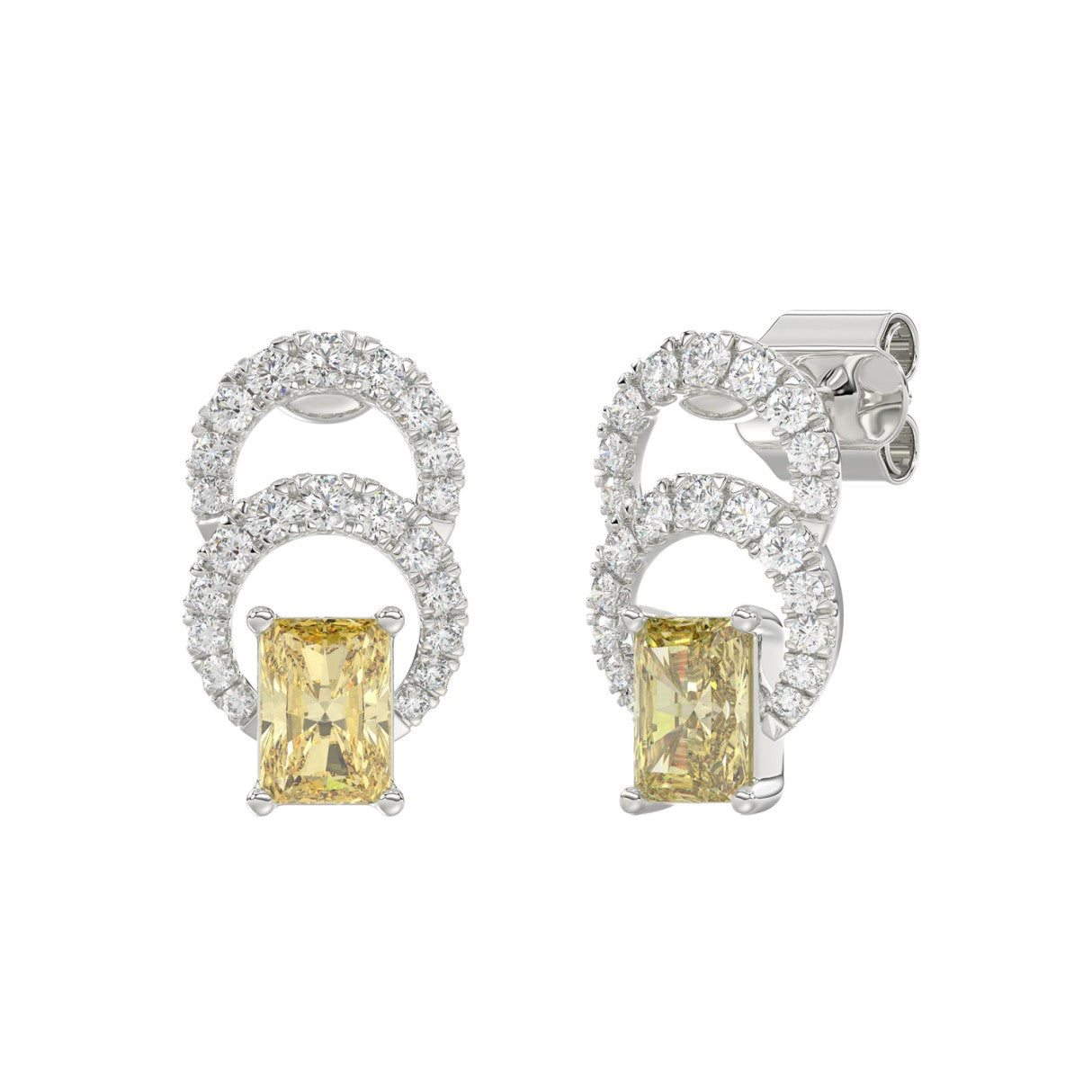 14K WHITE GOLD 2 3/4CT ROUND/YELLOW RADIANT DIAMOND LADIES EARRINGS