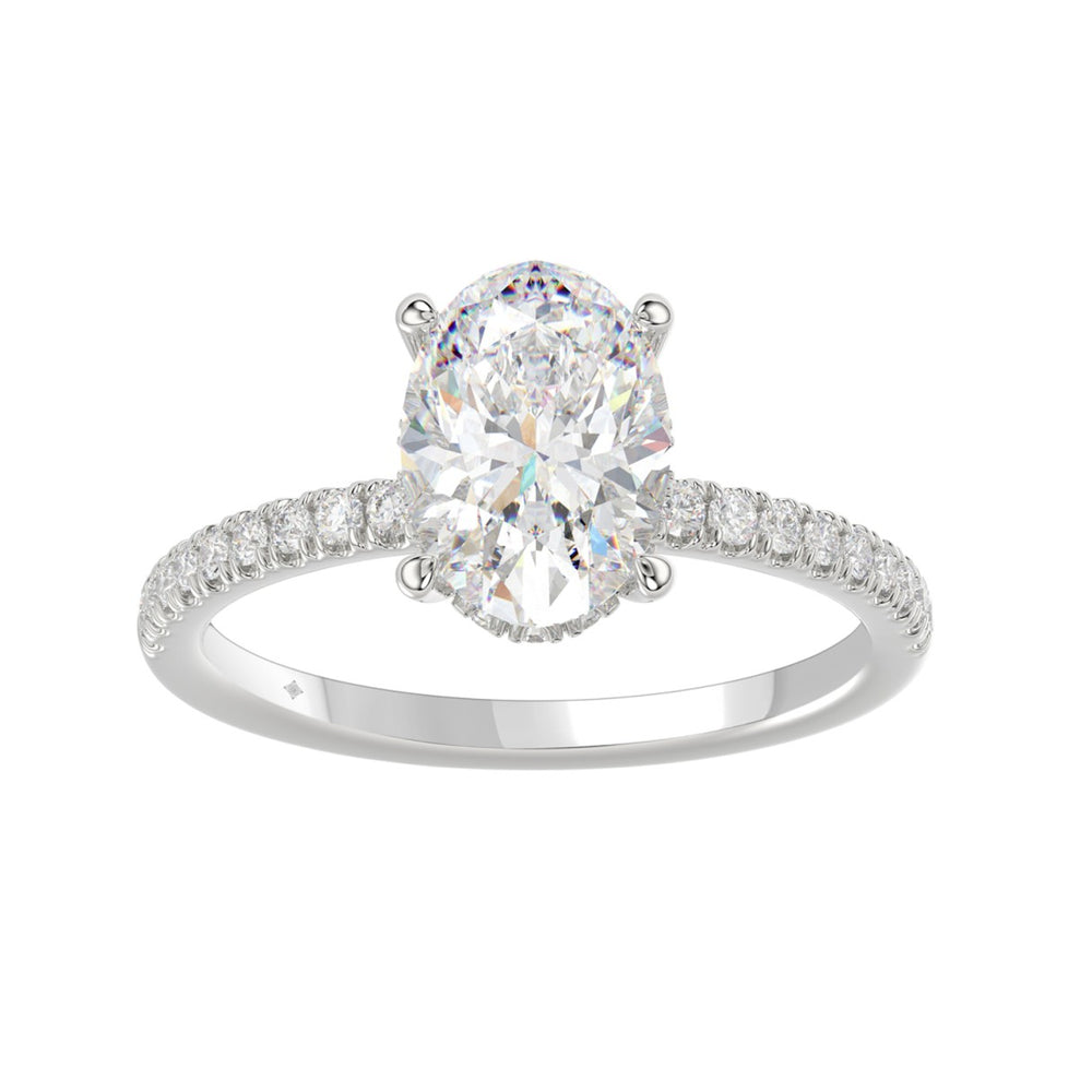 14K WHITE GOLD 2 1/5CT ROUND/OVAL DIAMOND LADIES RING (CENTER STONE OVAL DIAMOND 2CT)