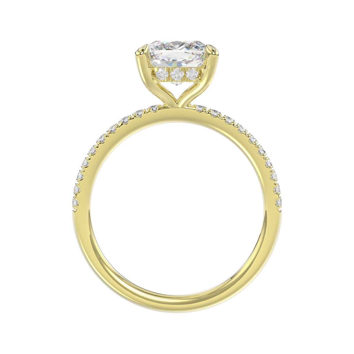 14K YELLOW GOLD 2 1/4CT ROUND/CUSHION DIAMOND LADIES RING (CENTER STONE CUSHION DIAMOND 2CT)