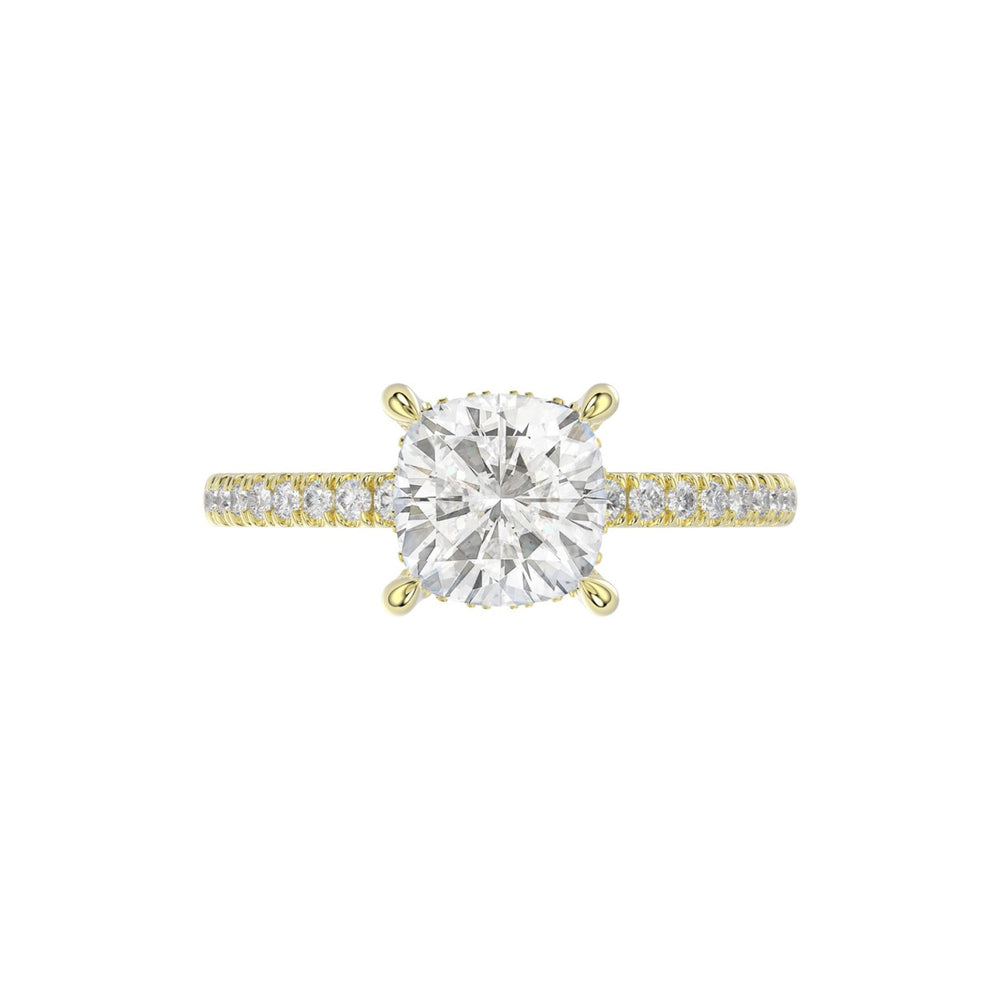 14K YELLOW GOLD 2 1/4CT ROUND/CUSHION DIAMOND LADIES RING (CENTER STONE CUSHION DIAMOND 2CT)