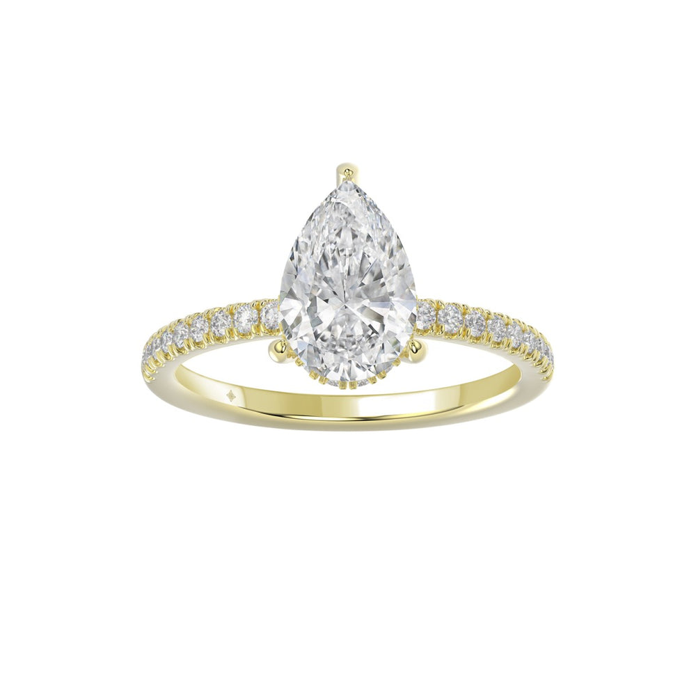 14K YELLOW GOLD 2 3/4CT ROUND/PEAR DIAMOND LADIES RING (CENTER STONE PEAR DIAMOND 2CT)