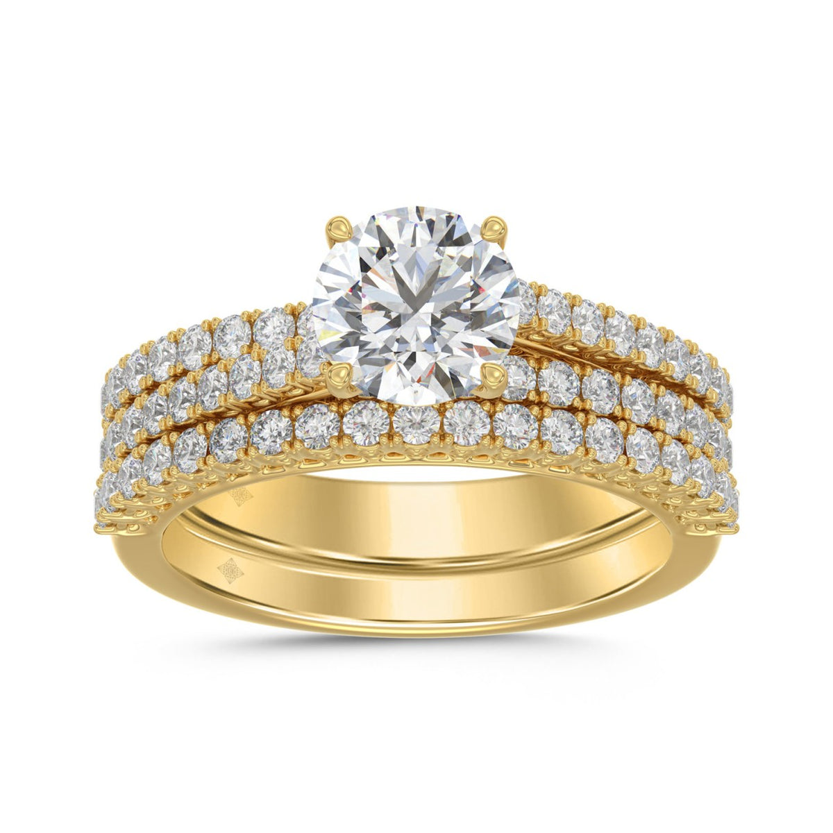 14K YELLOW GOLD 1 3/4CT ROUND DIAMOND LADIES BRIDAL SET (CENTER STONE ROUND DIAMOND 1CT)