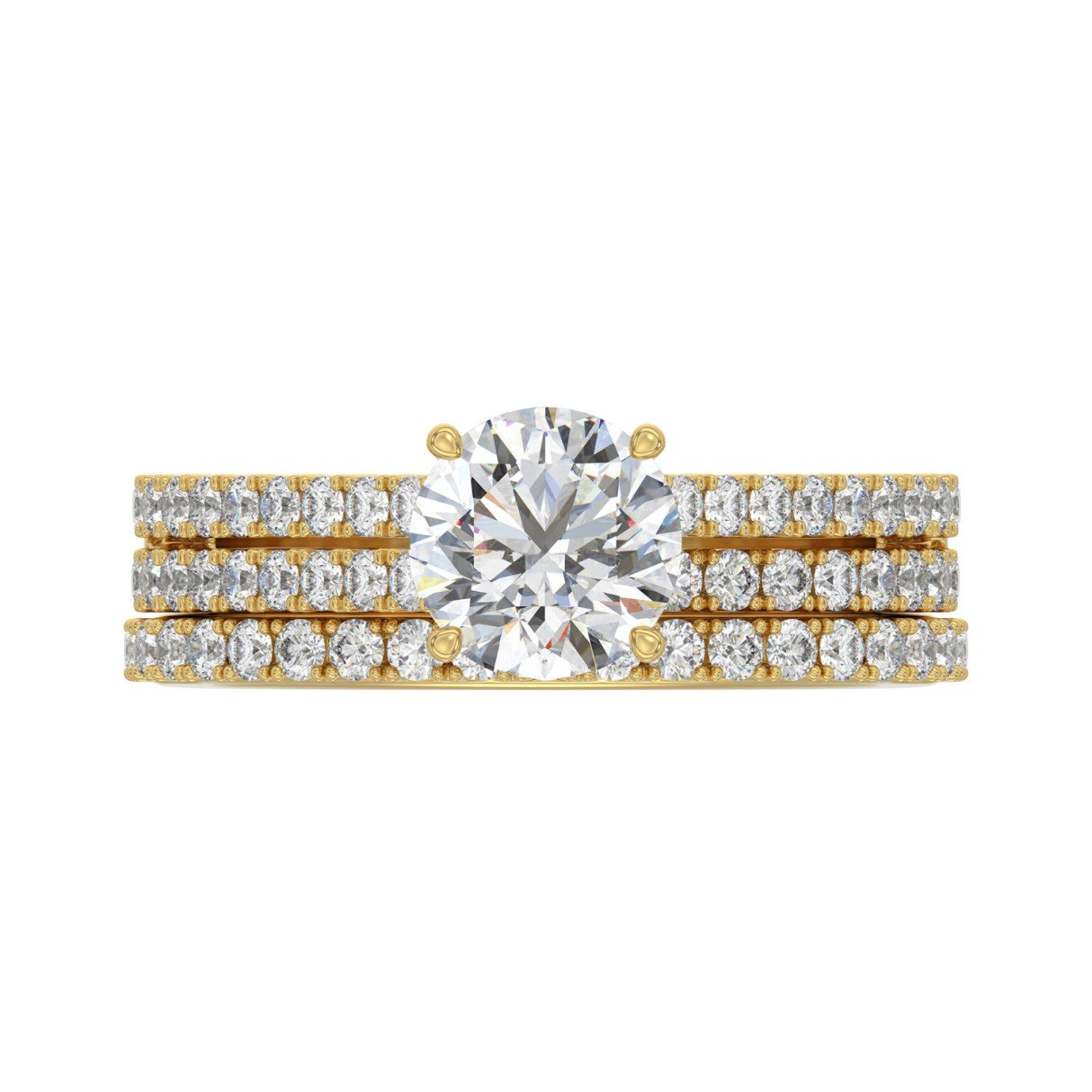 14K YELLOW GOLD 1 3/4CT ROUND DIAMOND LADIES BRIDAL SET (CENTER STONE ROUND DIAMOND 1CT)