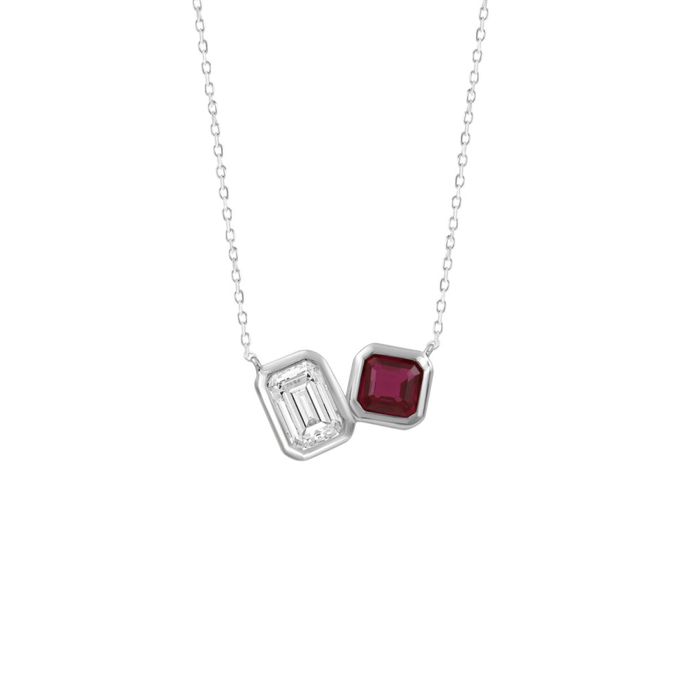 14K WHITE GOLD 1 7/8CT EMERALD/RUBY DIAMOND LADIES PENDANT 
