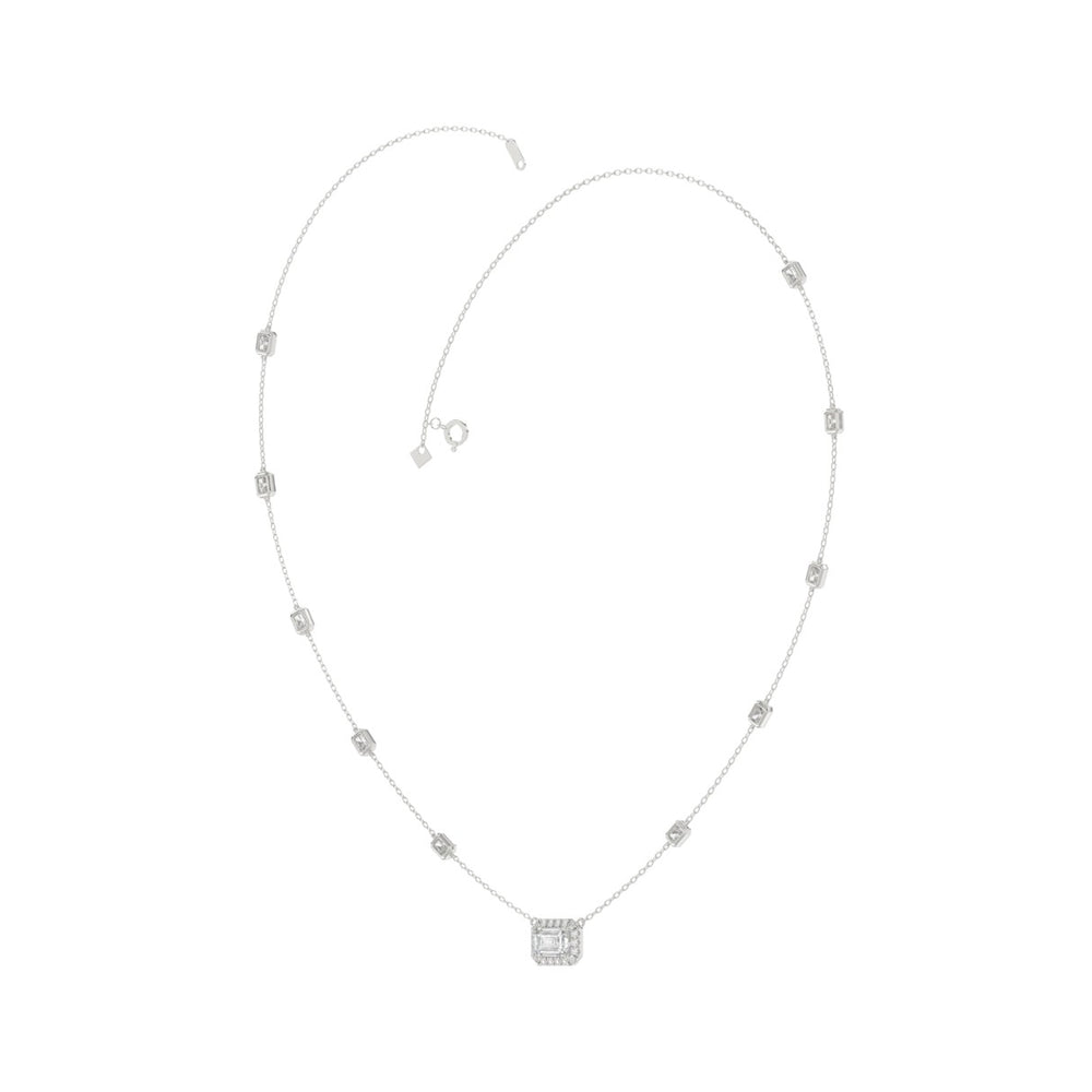 14K WHITE GOLD 2 1/4CT ROUND/EMERALD DIAMOND LADIES NECKLACE