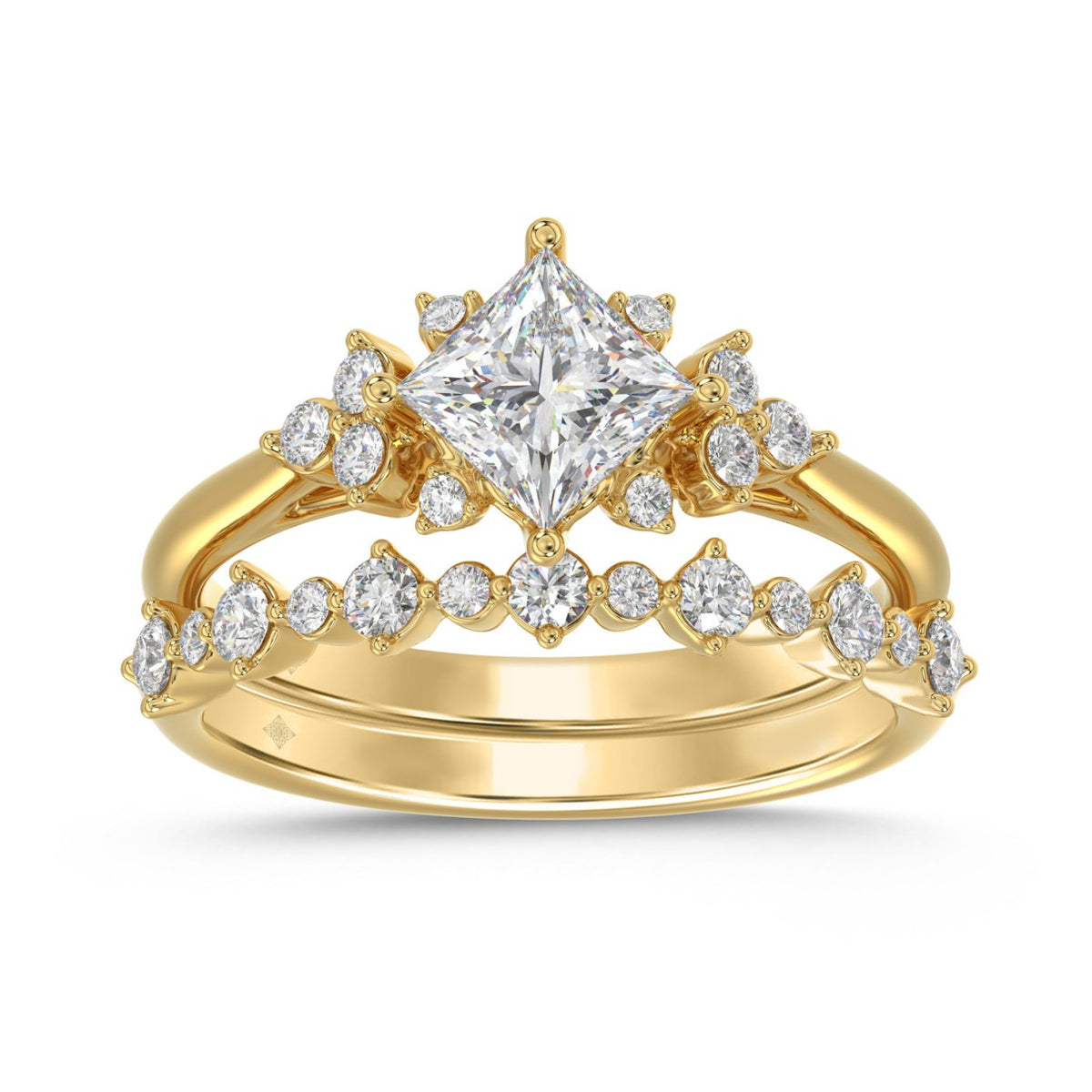 14K YELLOW GOLD 1 1/2CT ROUND DIAMOND LADIES BRIDAL SET (CENTER STONE PRINCESS DIAMOND 1CT)