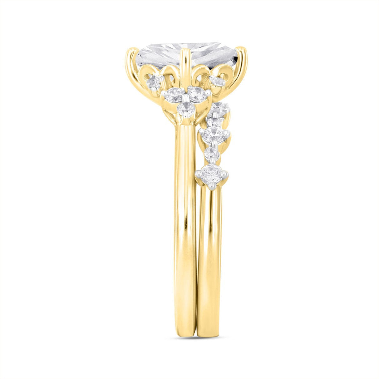 14K YELLOW GOLD 1 1/2CT ROUND DIAMOND LADIES BRIDAL SET (CENTER STONE PRINCESS DIAMOND 1.00CT)
