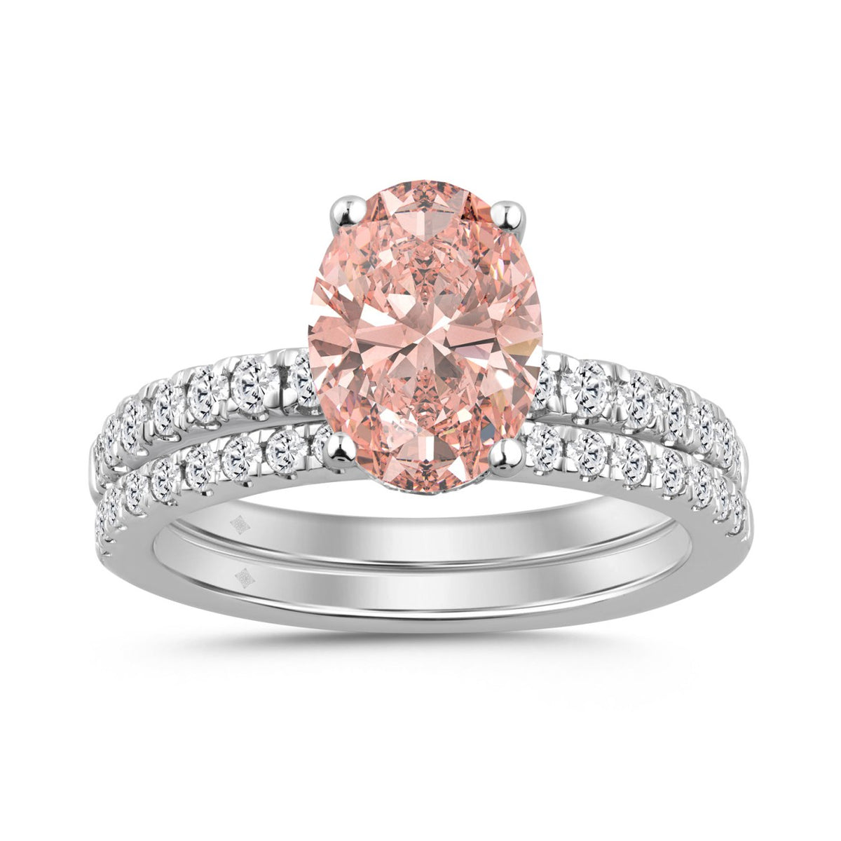 14K WHITE GOLD 2 1/2CT ROUND/OVAL DIAMOND LADIES BRIDAL SET (CENTER STONE PINK OVAL DIAMOND 2.00CT)