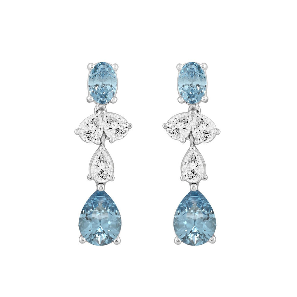 14K WHITE GOLD 3 1/2CT OVAL/PEAR DIAMOND LADIES EARRINGS (BLUE PEAR DIAMOND 3/4CT/BLUE OVAL DIAMOND 1/2CT)