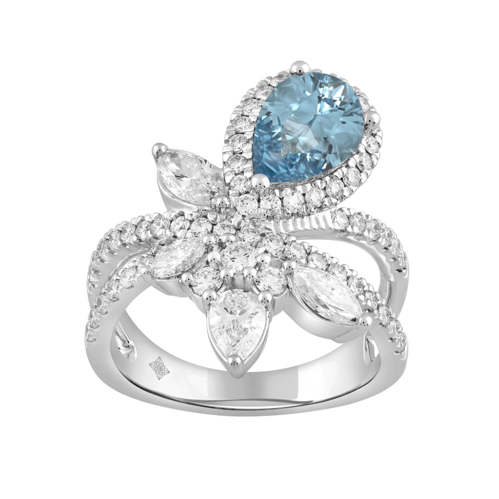 14K WHITE GOLD 3.00CT ROUND/PEAR/MARQUISE DIAMOND LADIES RING (CENTER STONE BLUE PEAR DIAMOND 1 1/2CT)