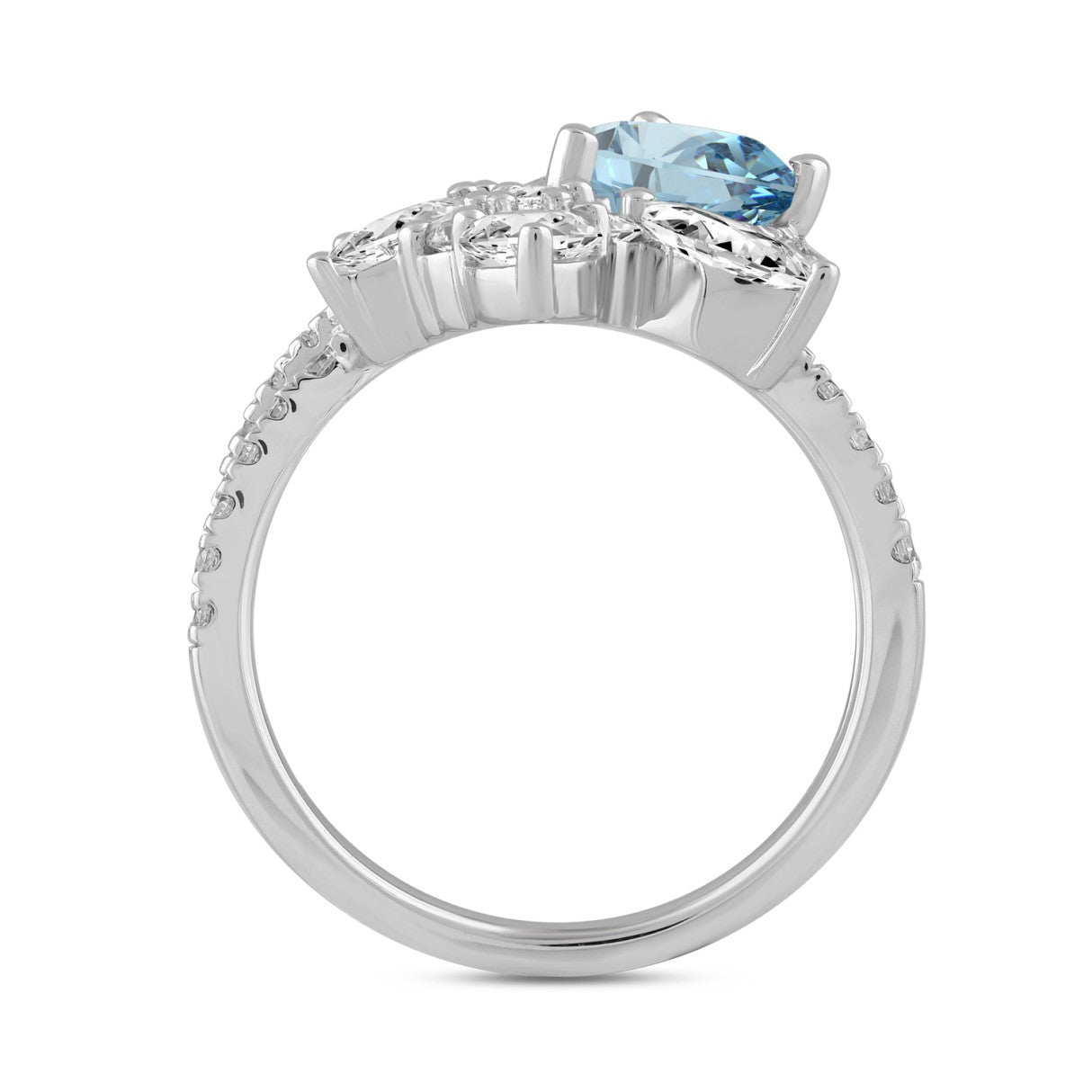 14K WHITE GOLD 3.00CT ROUND/PEAR/MARQUISE DIAMOND LADIES RING (CENTER STONE BLUE PEAR DIAMOND 1 1/2CT)
