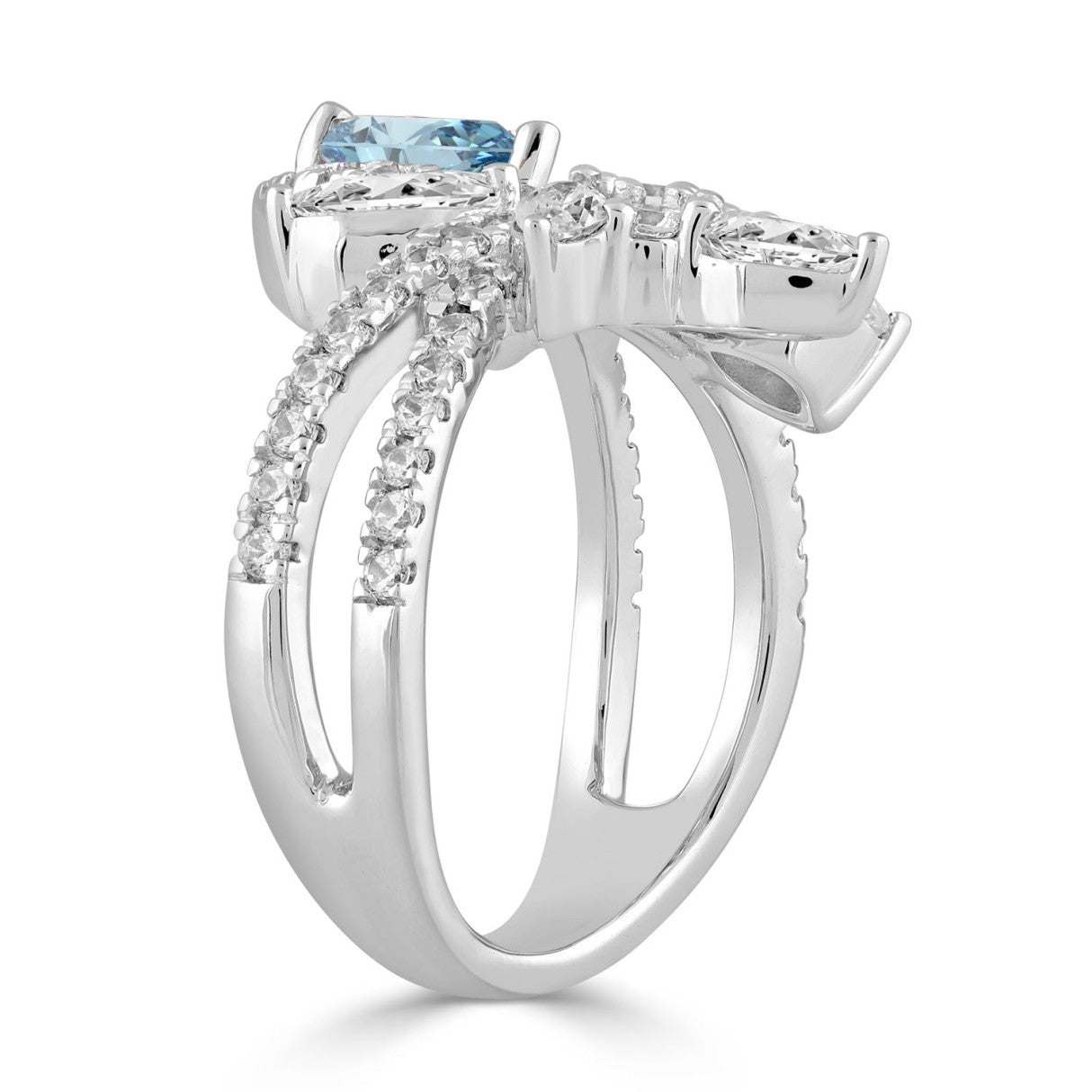 14K WHITE GOLD 3.00CT ROUND/PEAR/MARQUISE DIAMOND LADIES RING (CENTER STONE BLUE PEAR DIAMOND 1 1/2CT)