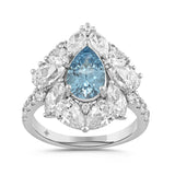 14K WHITE GOLD 4 1/2CT ROUND/PEAR/MARQUISE DIAMOND LADIES RING (CENTER STONE BLUE PEAR DIAMOND 2.00CT)