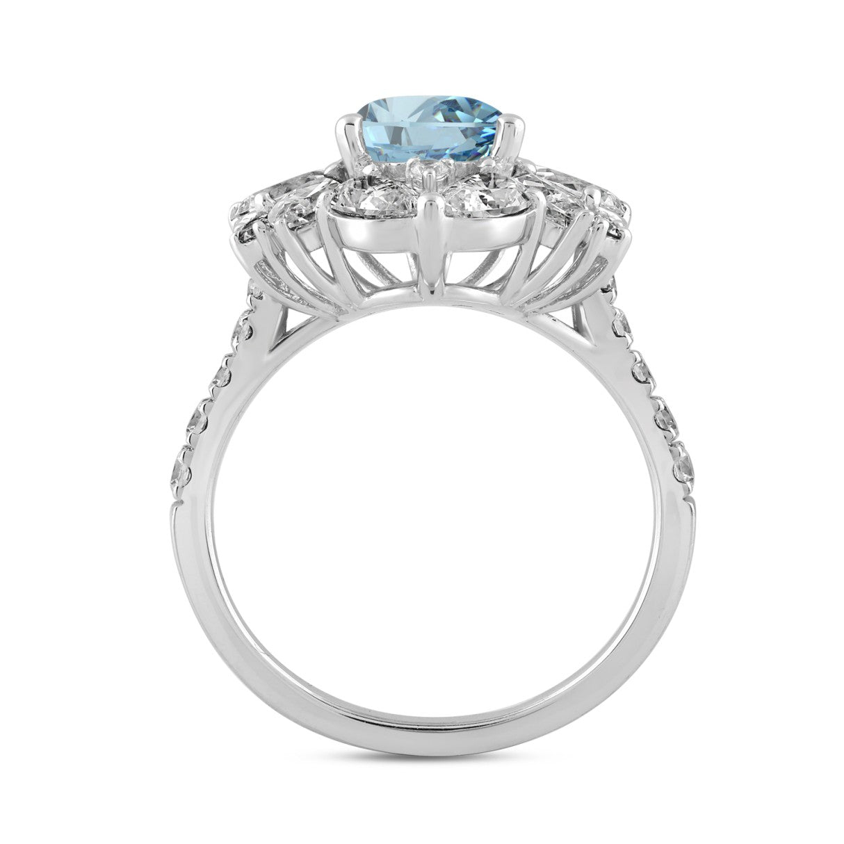 14K WHITE GOLD 4 1/2CT ROUND/PEAR/MARQUISE DIAMOND LADIES RING (CENTER STONE BLUE PEAR DIAMOND 2.00CT)