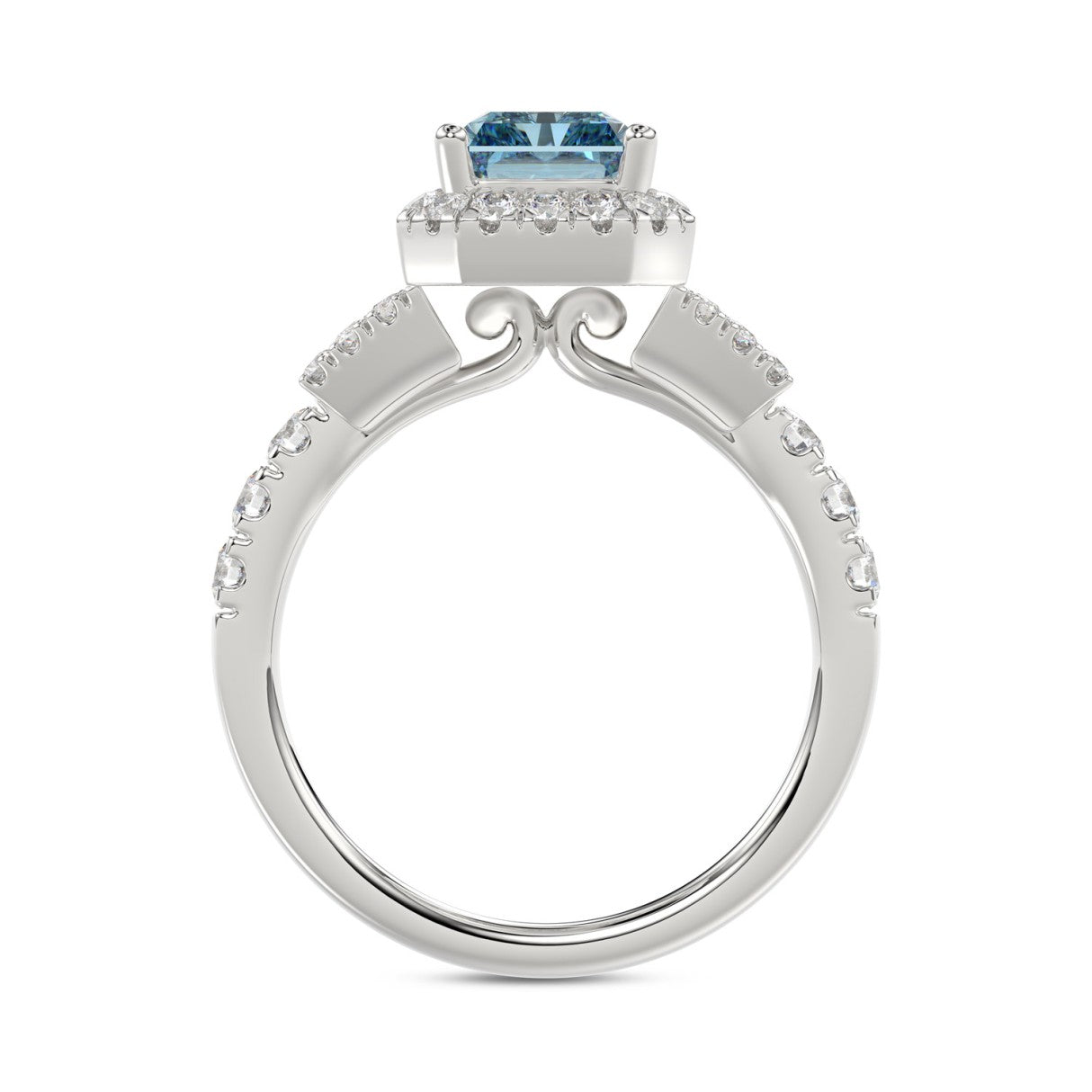 14K WHITE GOLD 2 3/4CT ROUND/BAGUETTE/RADIANT DIAMOND LADIES RING (CENTER STONE BLUE RADIANT DIAMOND 2.00CT)