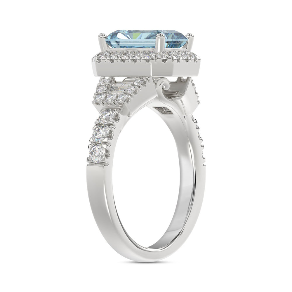 14K WHITE GOLD 2 3/4CT ROUND/BAGUETTE/RADIANT DIAMOND LADIES RING (CENTER STONE BLUE RADIANT DIAMOND 2.00CT)
