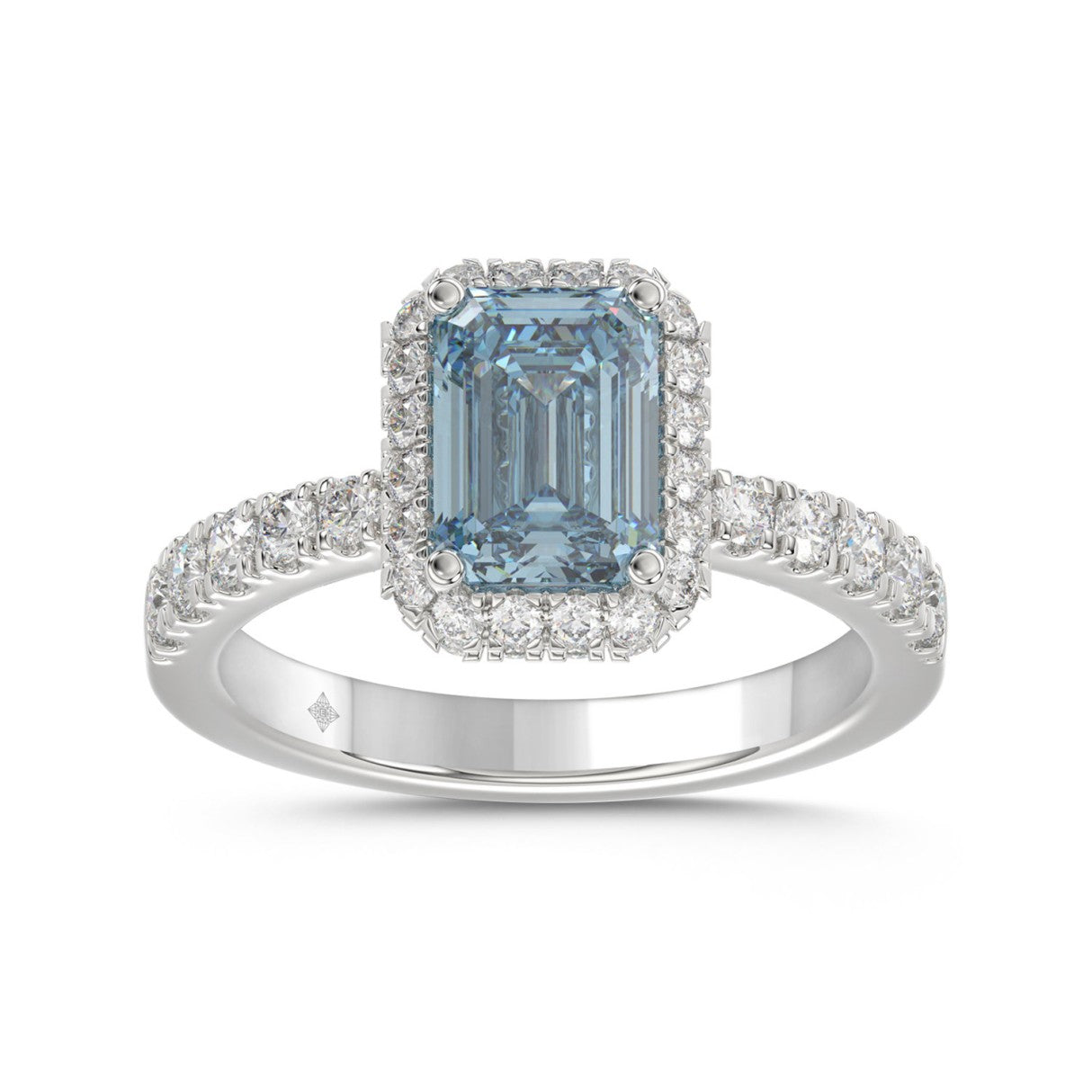 14K WHITE GOLD 1.00CT ROUND/EMERALD DIAMOND LADIES RING (CENTER STONE BLUE EMERALD DIAMOND 3.00CT)