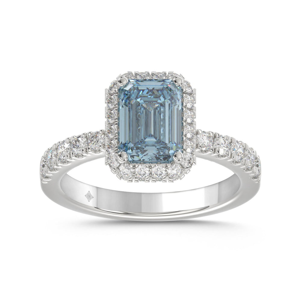 14K WHITE GOLD 1.00CT ROUND/EMERALD DIAMOND LADIES RING (CENTER STONE BLUE EMERALD DIAMOND 3.00CT)