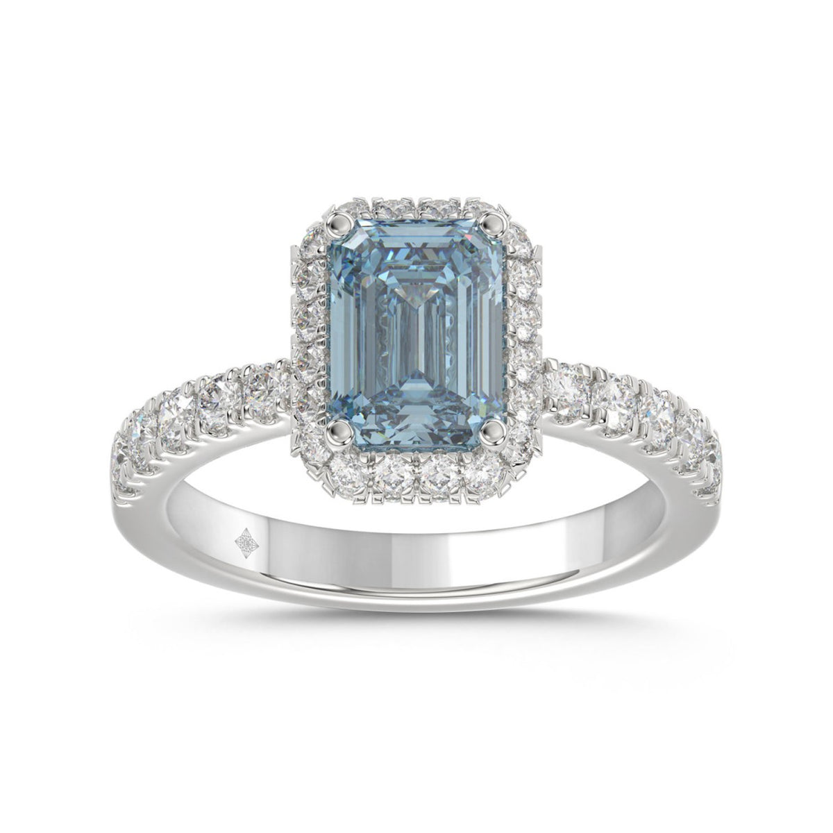 14K WHITE GOLD 1.00CT ROUND/EMERALD DIAMOND LADIES RING (CENTER STONE BLUE EMERALD DIAMOND 3.00CT)