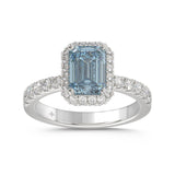 14K WHITE GOLD 1.00CT ROUND/EMERALD DIAMOND LADIES RING (CENTER STONE BLUE EMERALD DIAMOND 3.00CT)
