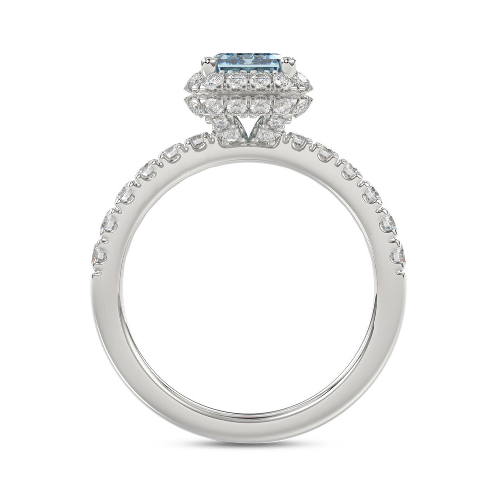 14K WHITE GOLD 1.00CT ROUND/RADIANT DIAMOND LADIES RING (CENTER STONE BLUE RADIANT DIAMOND 3.00CT)