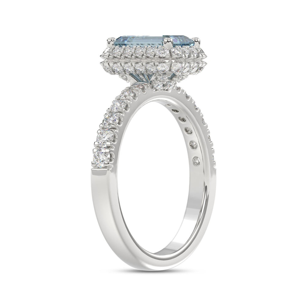 14K WHITE GOLD 1.00CT ROUND/EMERALD DIAMOND LADIES RING (CENTER STONE BLUE EMERALD DIAMOND 3.00CT)