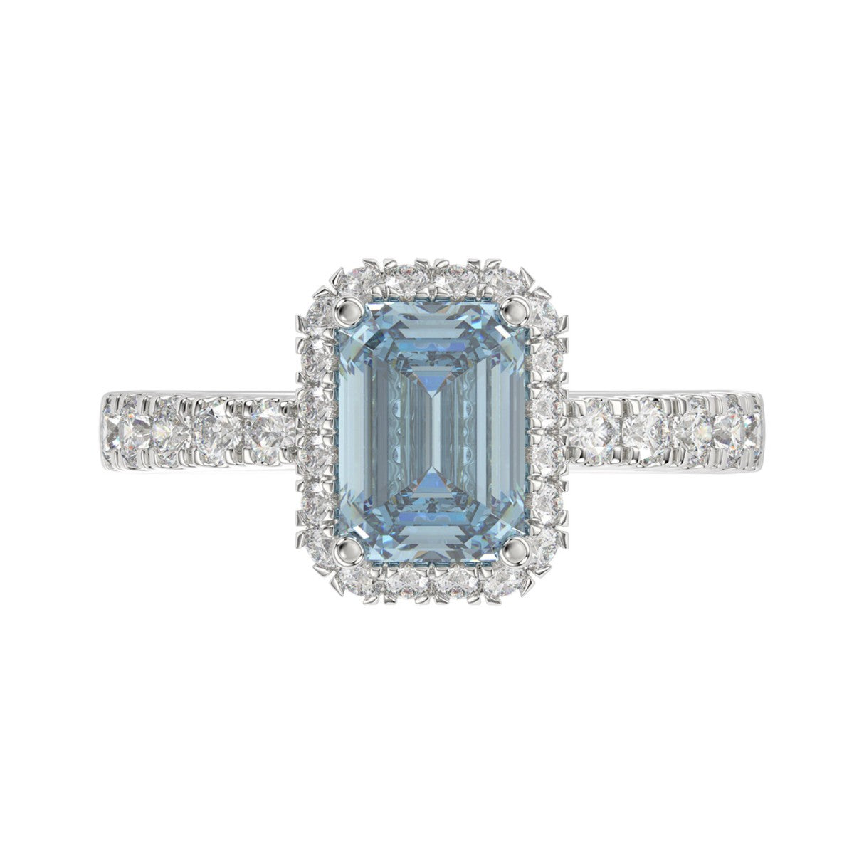 14K WHITE GOLD 1.00CT ROUND/EMERALD DIAMOND LADIES RING (CENTER STONE BLUE EMERALD DIAMOND 3.00CT)