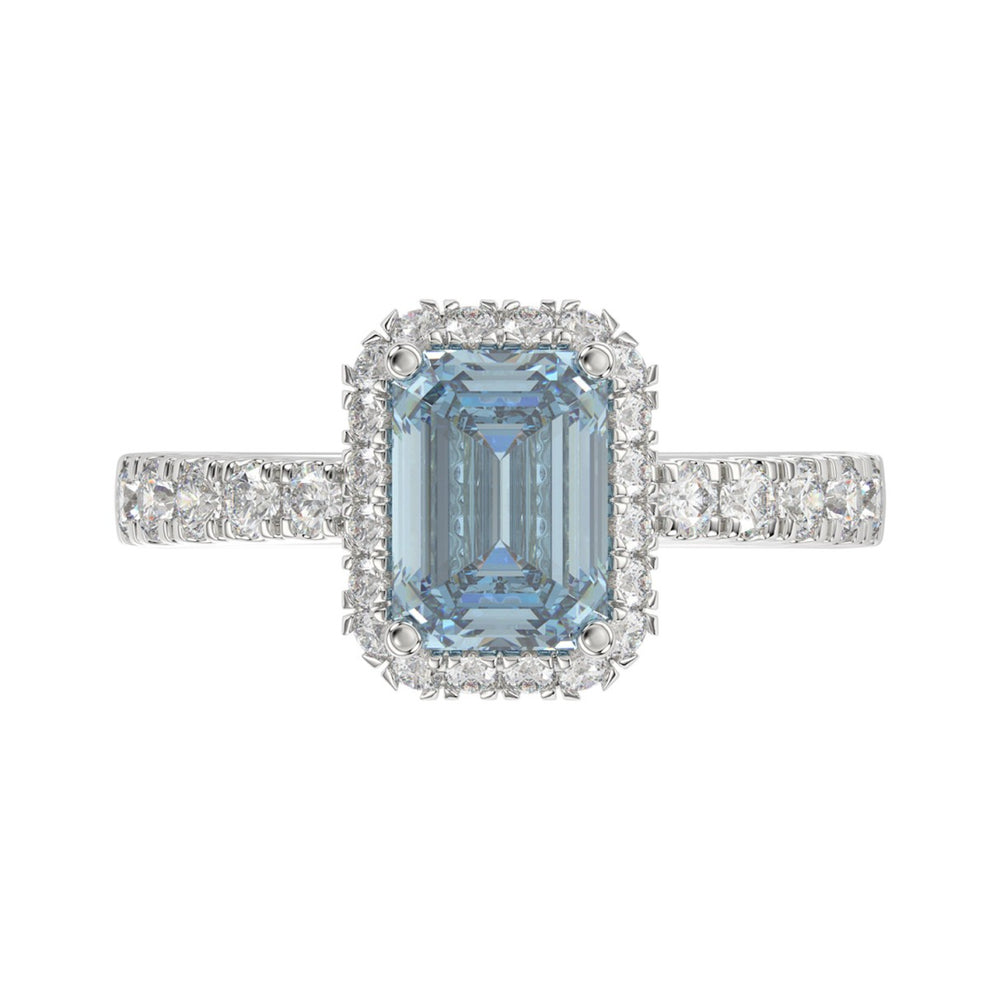 14K WHITE GOLD 1.00CT ROUND/EMERALD DIAMOND LADIES RING (CENTER STONE BLUE EMERALD DIAMOND 3.00CT)