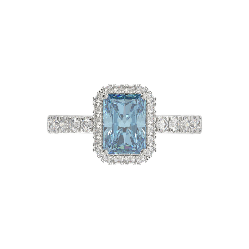 14K WHITE GOLD 1.00CT ROUND/RADIANT DIAMOND LADIES RING (CENTER STONE BLUE RADIANT DIAMOND 3.00CT)