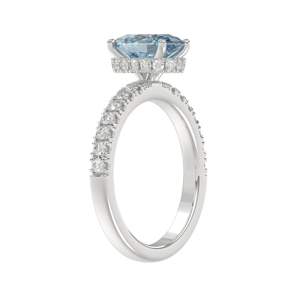 14K WHITE GOLD 2 1/2CT ROUND/OVAL DIAMOND LADIES RING (CENTER STONE BLUE OVAL DIAMOND 2CT)