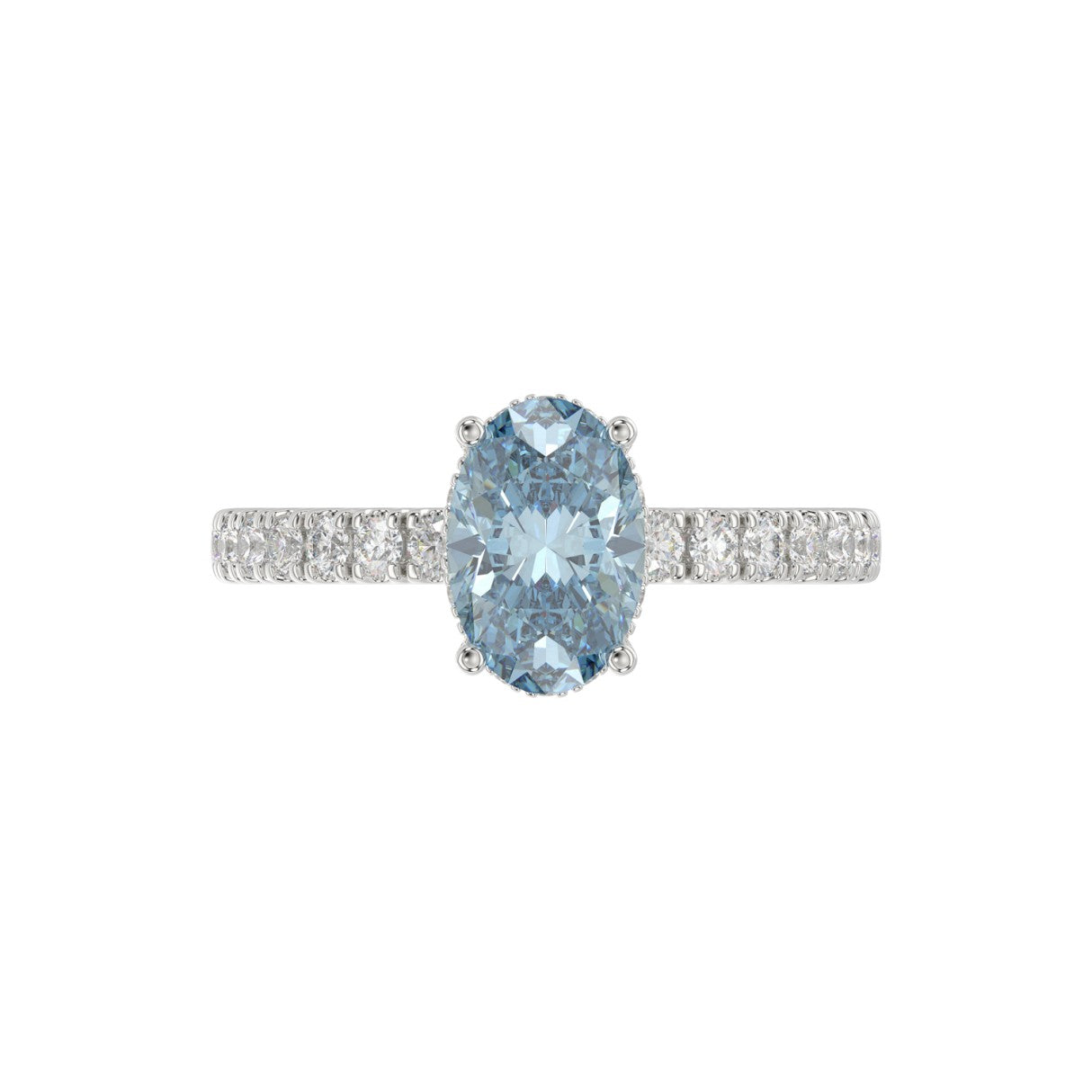 14K WHITE GOLD 2 1/2CT ROUND/OVAL DIAMOND LADIES RING (CENTER STONE BLUE OVAL DIAMOND 2CT)