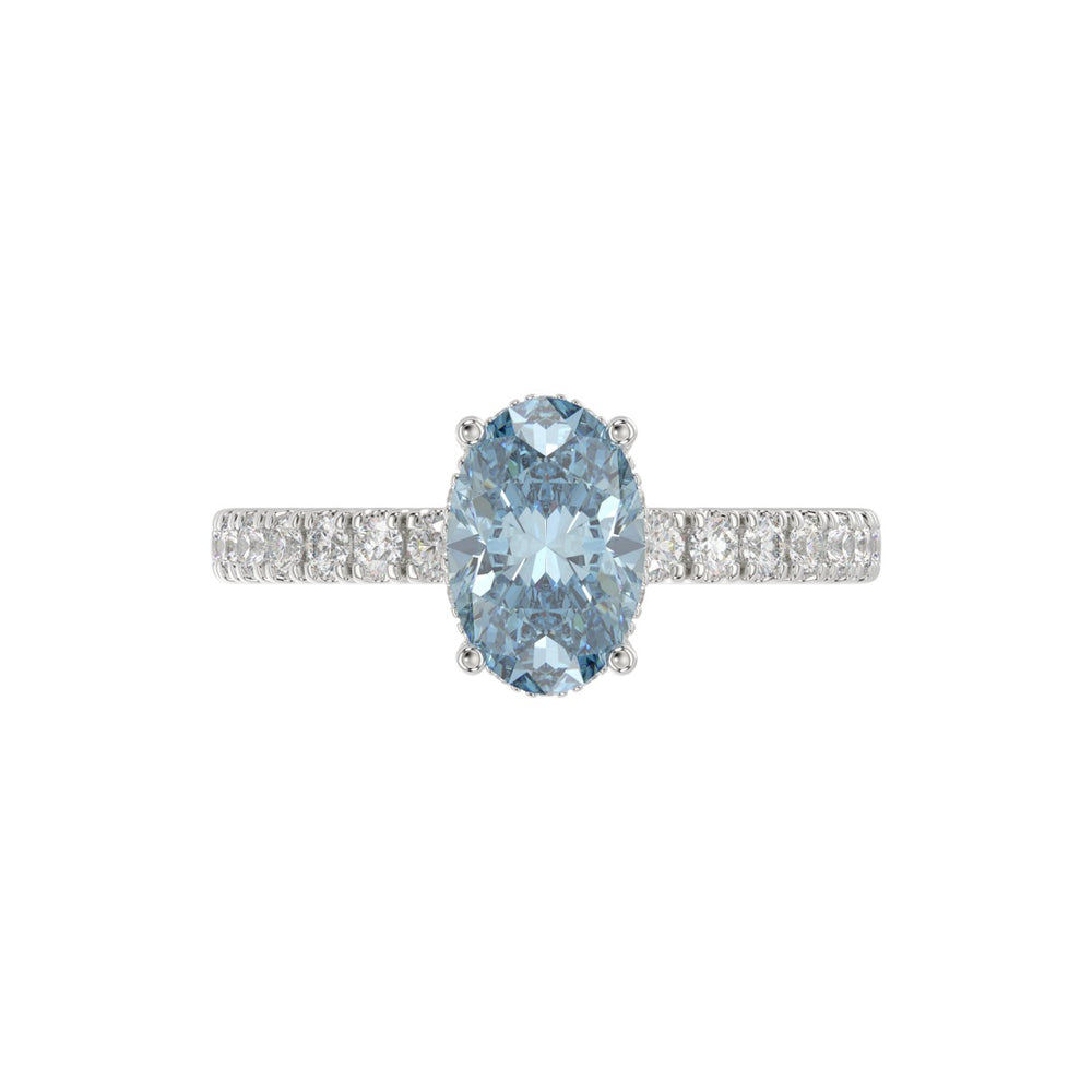 14K WHITE GOLD 2 1/2CT ROUND/OVAL DIAMOND LADIES RING (CENTER STONE BLUE OVAL DIAMOND 2CT)