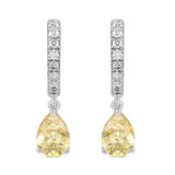 14K WHITE GOLD 2.00CT ROUND/YELLOW PEAR DIAMOND LADIES HOOP EARRINGS 