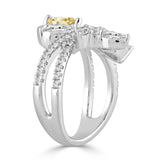 14K WHITE GOLD 3.00CT ROUND/PEAR/MARQUISE DIAMOND LADIES RING (CENTER STONE YELLOW PEAR DIAMOND 1 1/2CT)