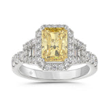 14K WHITE GOLD 2 3/4CT ROUND/BAGUETTE/RADIANT DIAMOND LADIES RING (CENTER STONE YELLOW RADIANT DIAMOND 2CT)