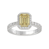 14K WHITE GOLD 1.00CT ROUND/EMERALD DIAMOND LADIES RING (CENTER STONE EMERALD DIAMOND 3.00CT)