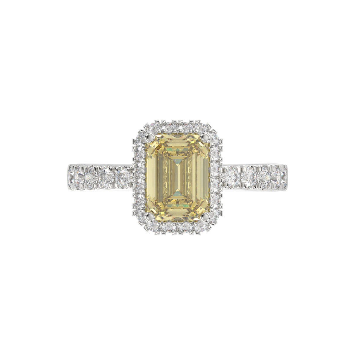 14K WHITE GOLD 1.00CT ROUND/EMERALD DIAMOND LADIES RING (CENTER STONE EMERALD DIAMOND 3.00CT)