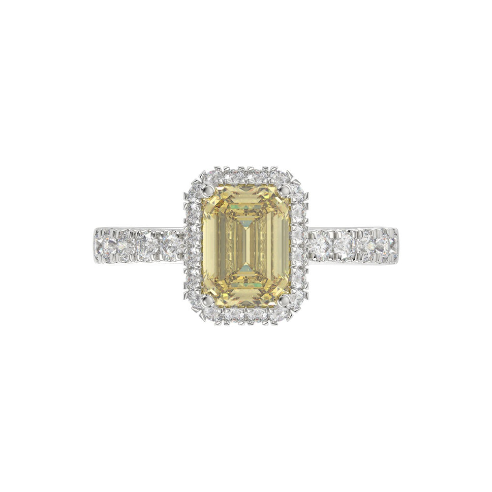 14K WHITE GOLD 1.00CT ROUND/EMERALD DIAMOND LADIES RING (CENTER STONE EMERALD DIAMOND 3.00CT)