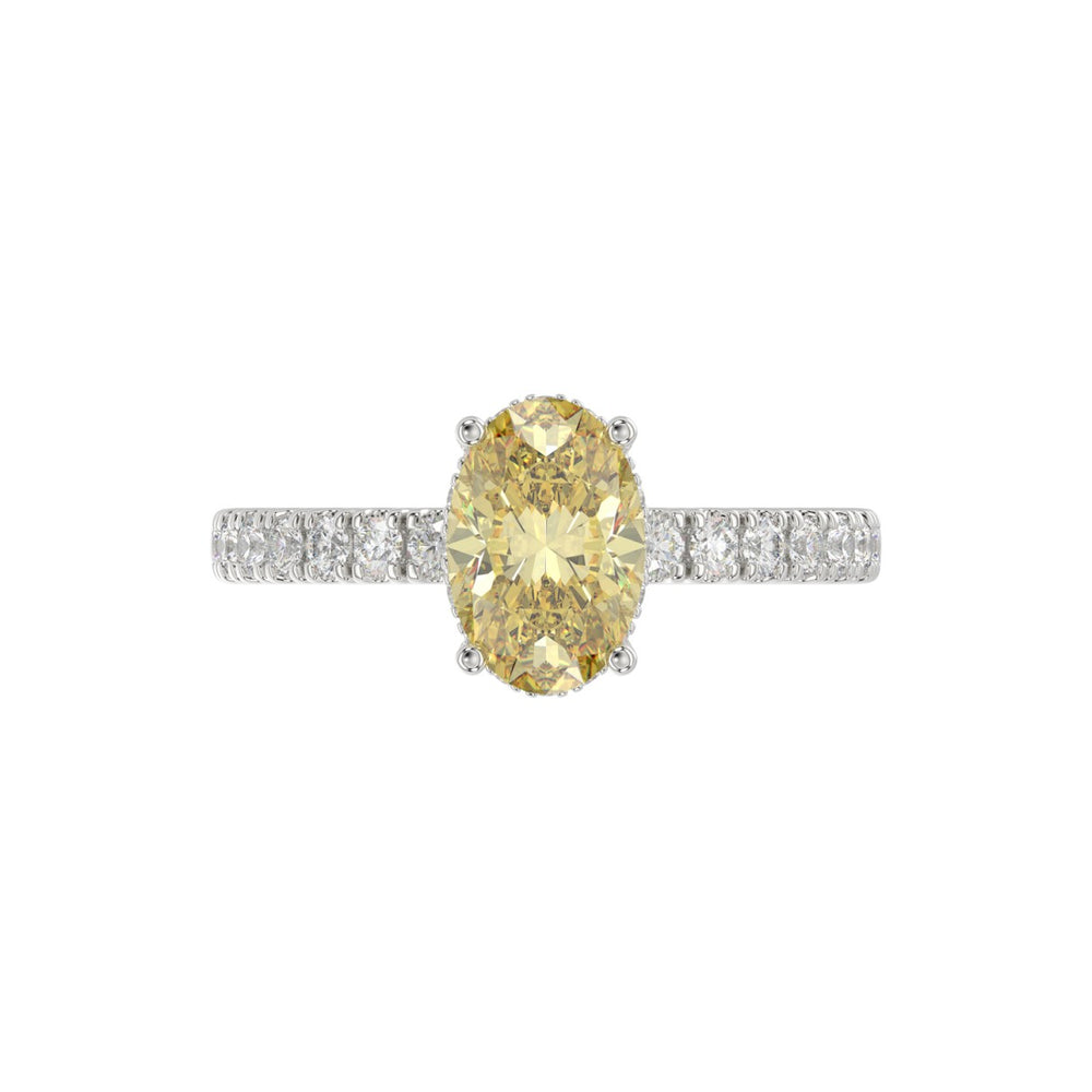 14K WHITE GOLD 2 1/2CT ROUND/YELLOW OVAL DIAMOND LADIES RING (CENTER STONE 2.00CT) 