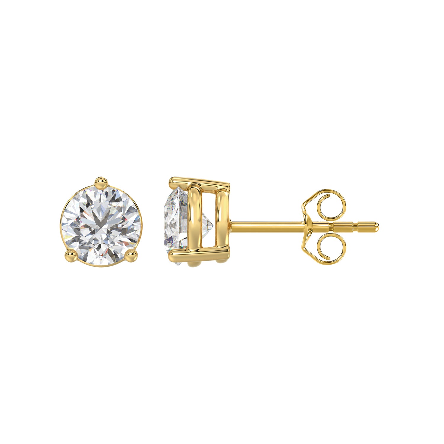 10K YELLOW GOLD 3CT ROUND DIAMOND SOLITAIRE EARRINGS