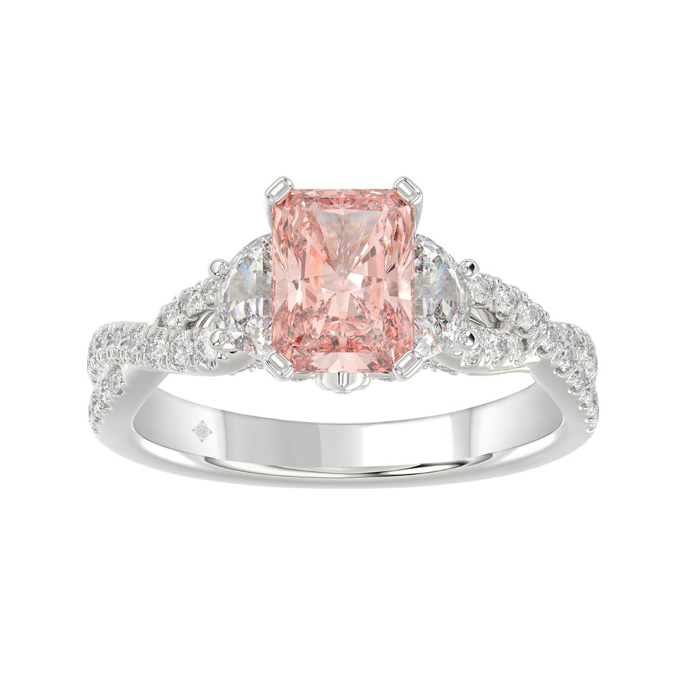 14K WHITE GOLD 3.00CT ROUND/HALF MOON/EMERALD DIAMOND LADIES RING (CENTER STONE EMERALD PINK DIAMOND 2.00CT)