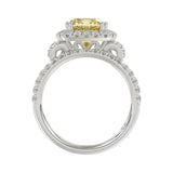 14K WHITE GOLD 3 3/4CT ROUND/CUSHION DIAMOND LADIES BRIDAL SET (CENTER STONE CUSHION YELLOW DIAMOND 3.00CT)