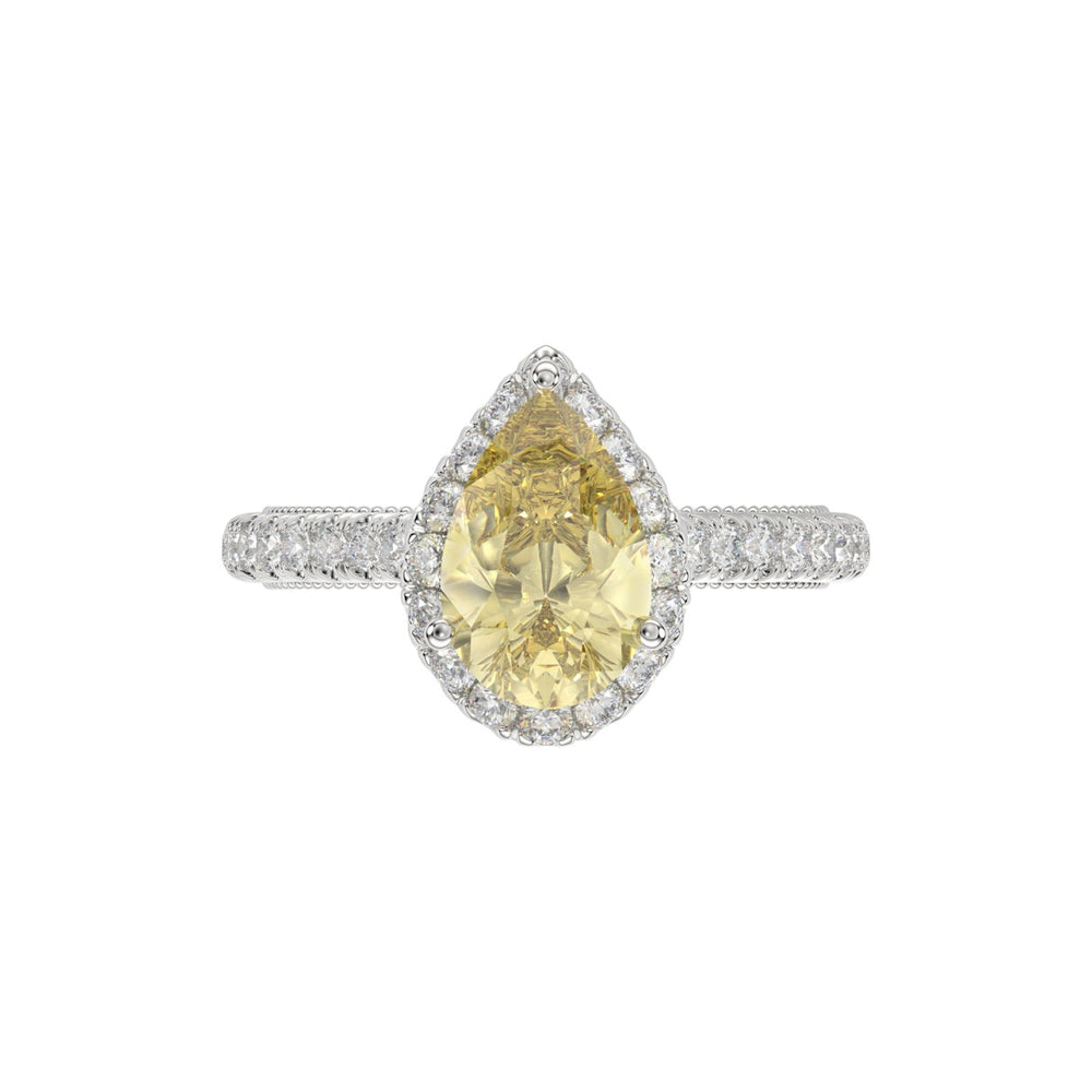 14K WHITE GOLD 2 1/2CT ROUND/PEAR DIMAOND LADIES RING (CENTER STONE PEAR YELLOW DIAMOND 2.00CT)